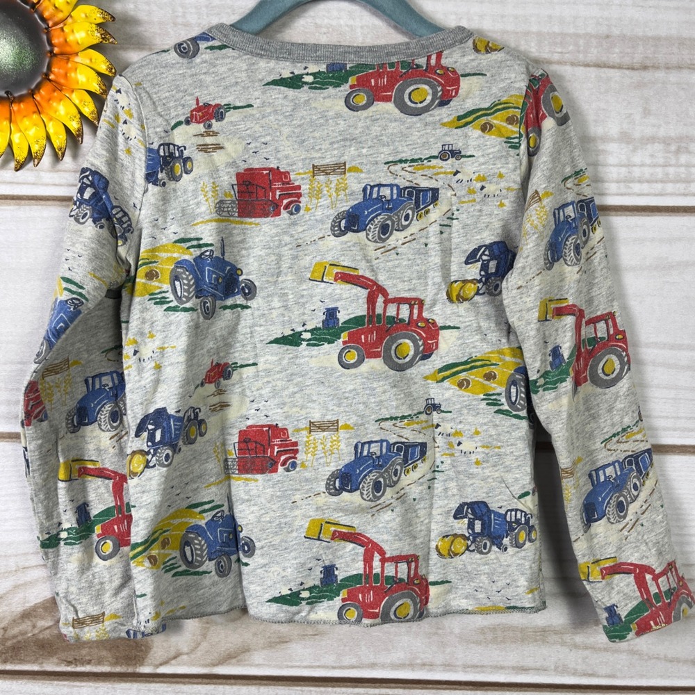 Baby Boden Tractor Print Long Sleeve Shirt Boys Reversible 3T Cotton Striped - Picture 4 of 6